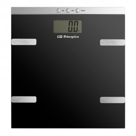 PB2232 - BASCULA DE BAÑO DIGITAL NEGRA C/ANALIZADORES CORP. 180KG ORBEGOZO