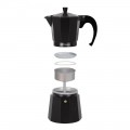 Cafetera clásica de aluminio negro. 3 tazas. Mango ergonómico. Válvula de seguridad. Válida para cocinas de gas, eléctricas y vi