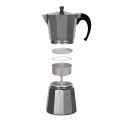 Cafetera clásica de aluminio gris. 12 tazas. Mango ergonómico. Válvula de seguridad. Válida para cocinas de gas, eléctricas y vi