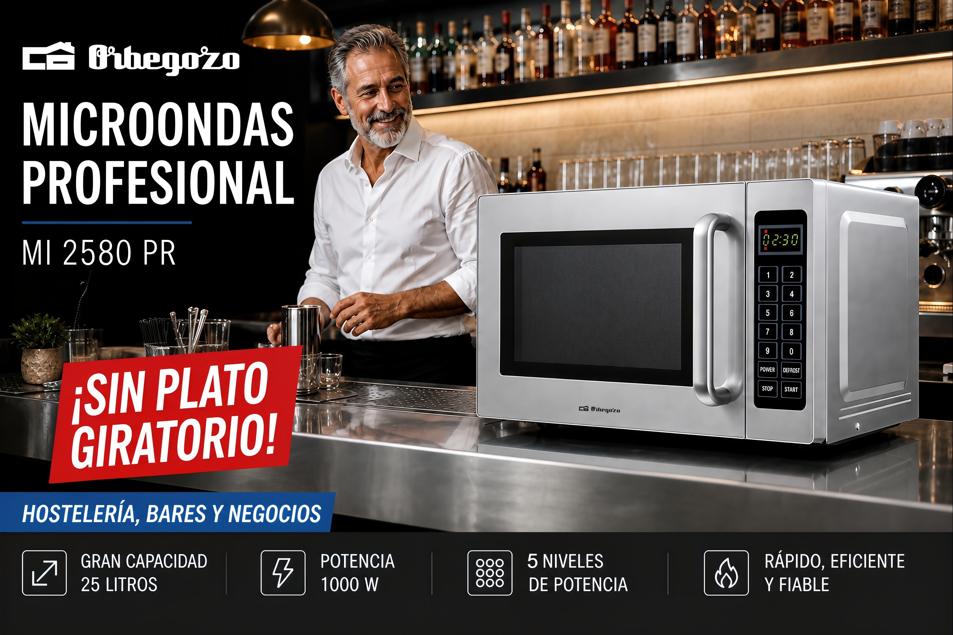 MICROONDAS PROFESIONAL ORBEGOZO MI2580PR